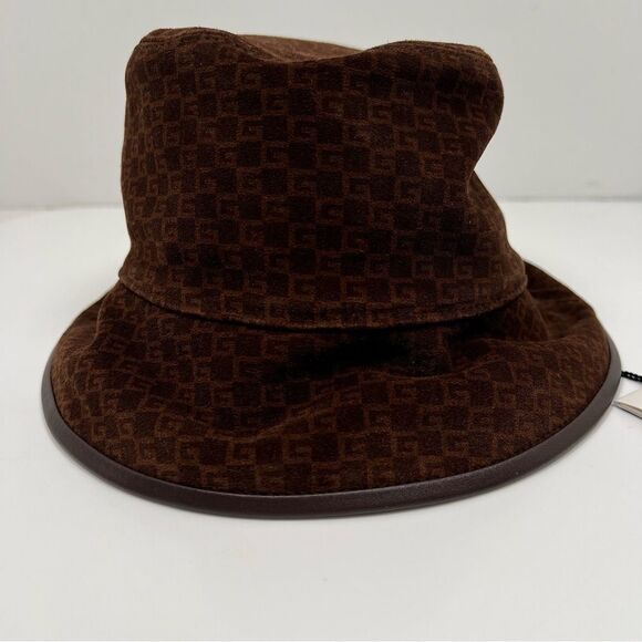 Gucci Bucket Hat Suede Leather Trim Brown GG Logo main image 4
